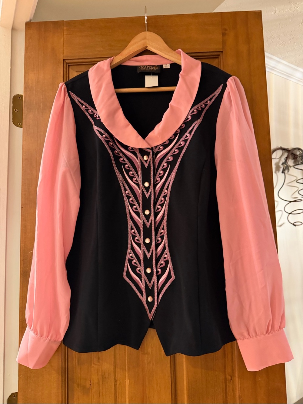 Bob Mackie Black & Pink Embroidered Women's Western Blouse